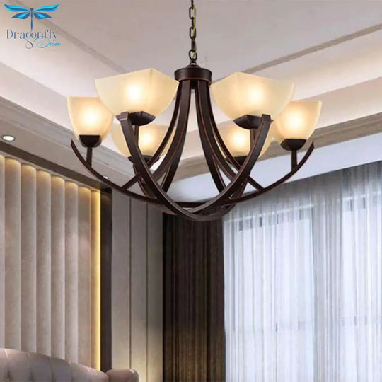 Tapered Frosted Glass Chandelier Lighting Classic 4/6/8 Lights Living Room Pendant In Rust With