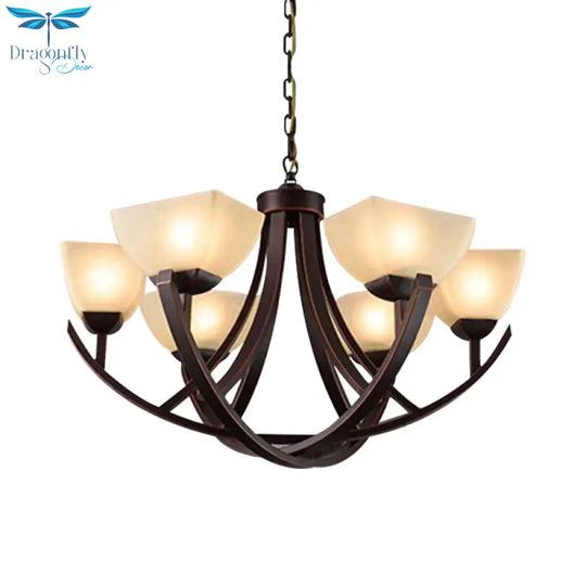 Tapered Frosted Glass Chandelier Lighting Classic 4/6/8 Lights Living Room Pendant In Rust With