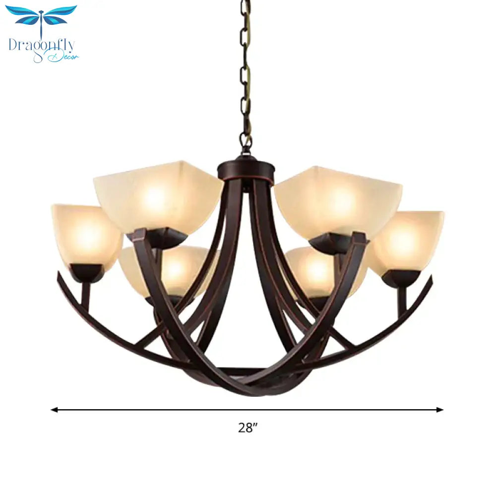 Tapered Frosted Glass Chandelier Lighting Classic 4/6/8 Lights Living Room Pendant In Rust With