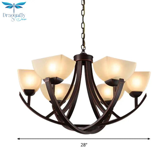 Tapered Frosted Glass Chandelier Lighting Classic 4/6/8 Lights Living Room Pendant In Rust With