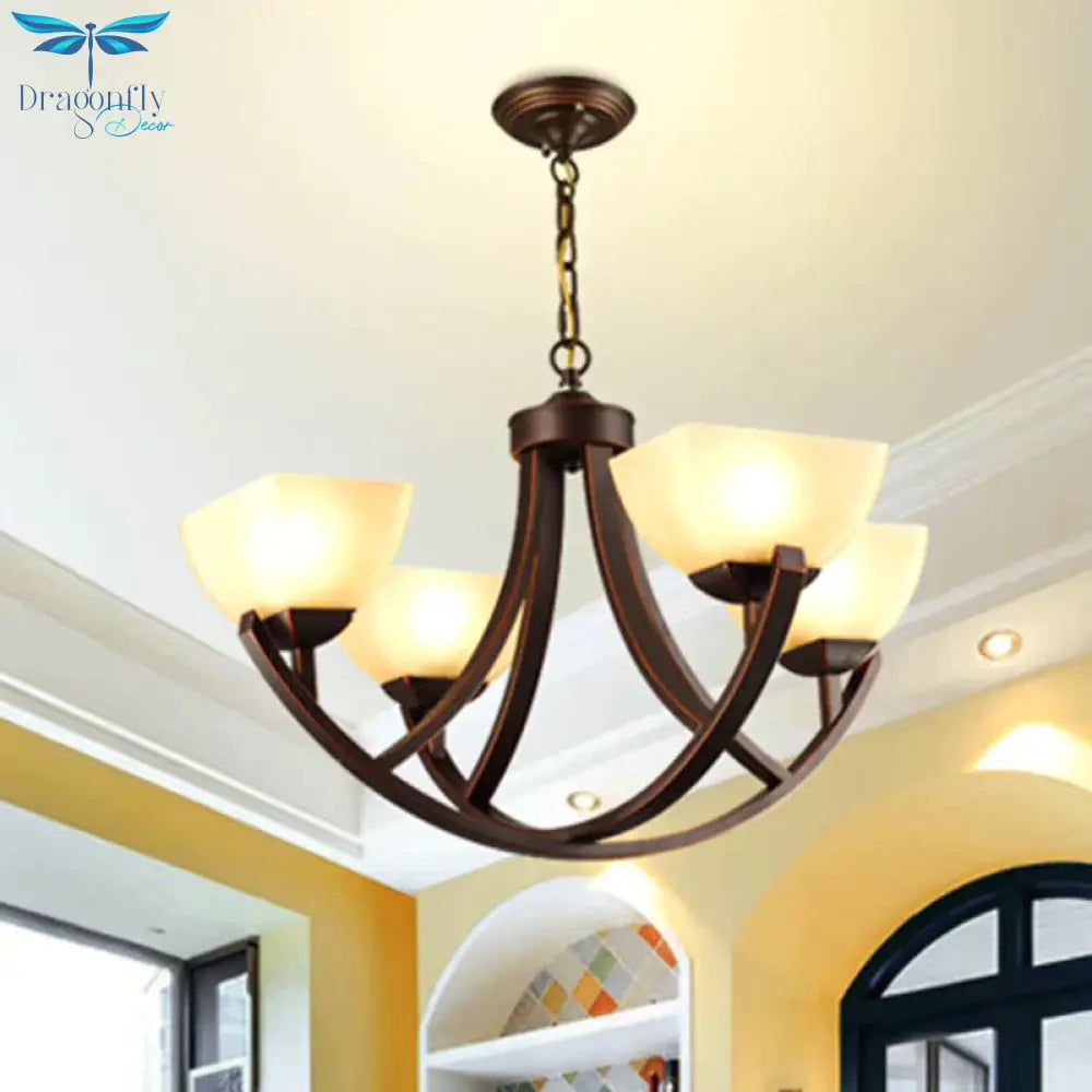 Tapered Frosted Glass Chandelier Lighting Classic 4/6/8 Lights Living Room Pendant In Rust With