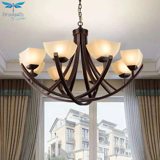 Tapered Frosted Glass Chandelier Lighting Classic 4/6/8 Lights Living Room Pendant In Rust With