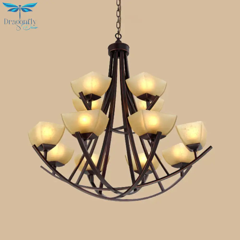Tapered Frosted Glass Chandelier Lighting Classic 4/6/8 Lights Living Room Pendant In Rust With