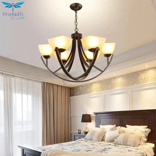 Tapered Frosted Glass Chandelier Lighting Classic 4/6/8 Lights Living Room Pendant In Rust With