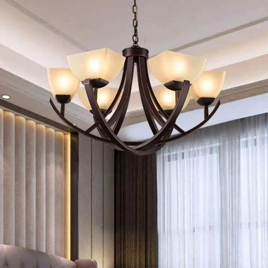 Tapered Frosted Glass Chandelier Lighting Classic 4/6/8 Lights Living Room Pendant In Rust With
