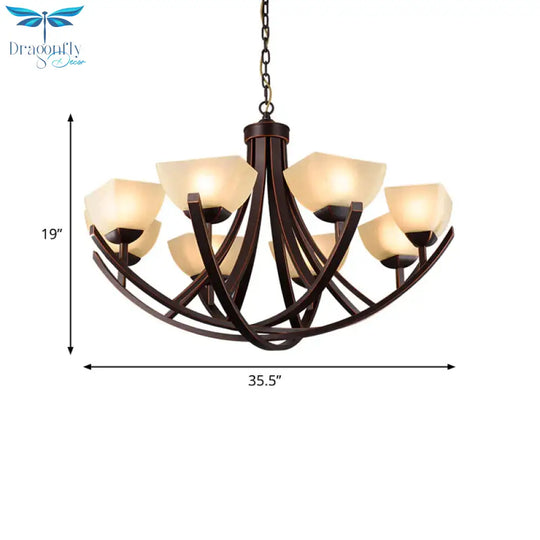 Tapered Frosted Glass Chandelier Lighting Classic 4/6/8 Lights Living Room Pendant In Rust With