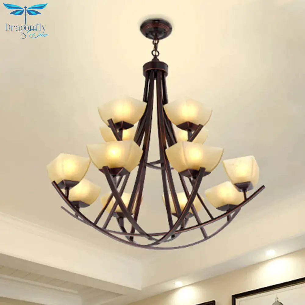Tapered Frosted Glass Chandelier Lighting Classic 4/6/8 Lights Living Room Pendant In Rust With