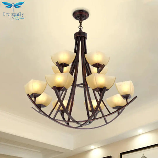 Tapered Frosted Glass Chandelier Lighting Classic 4/6/8 Lights Living Room Pendant In Rust With
