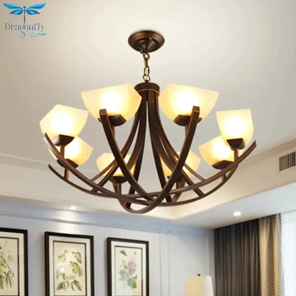 Tapered Frosted Glass Chandelier Lighting Classic 4/6/8 Lights Living Room Pendant In Rust With