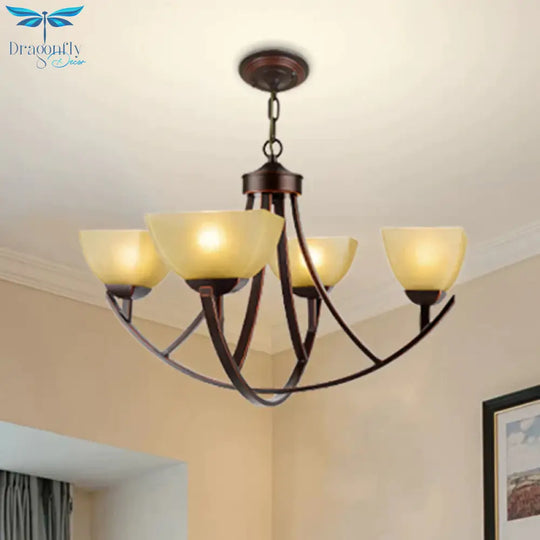 Tapered Frosted Glass Chandelier Lighting Classic 4/6/8 Lights Living Room Pendant In Rust With