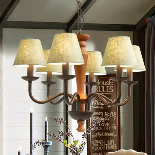 Tapered Living Room Pendant Chandelier Vintage Fabric 3/8 Lights Green/Beige Ceiling Suspension