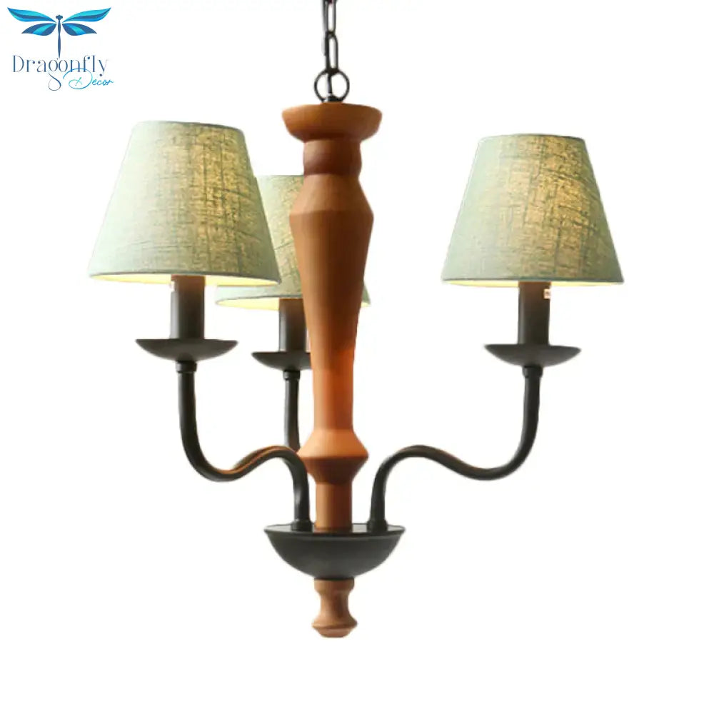Tapered Living Room Pendant Chandelier Vintage Fabric 3/8 Lights Green/Beige Ceiling Suspension Lamp