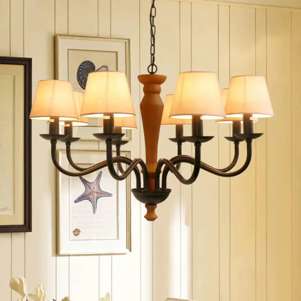 Tapered Living Room Pendant Chandelier Vintage Fabric 3/8 Lights Green/Beige Ceiling Suspension