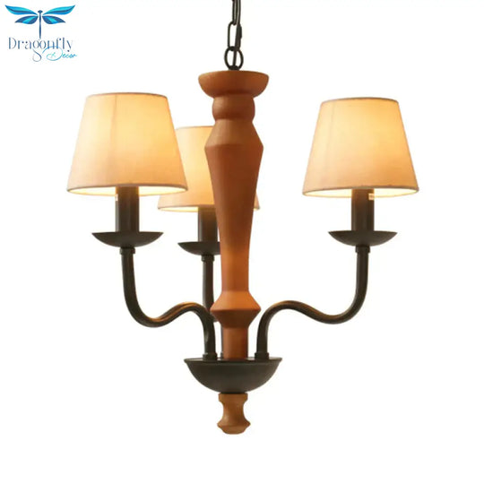 Tapered Living Room Pendant Chandelier Vintage Fabric 3/8 Lights Green/Beige Ceiling Suspension Lamp