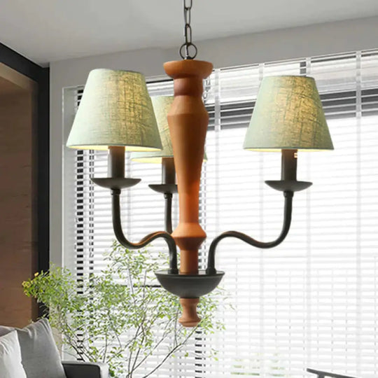 Tapered Living Room Pendant Chandelier Vintage Fabric 3/8 Lights Green/Beige Ceiling Suspension