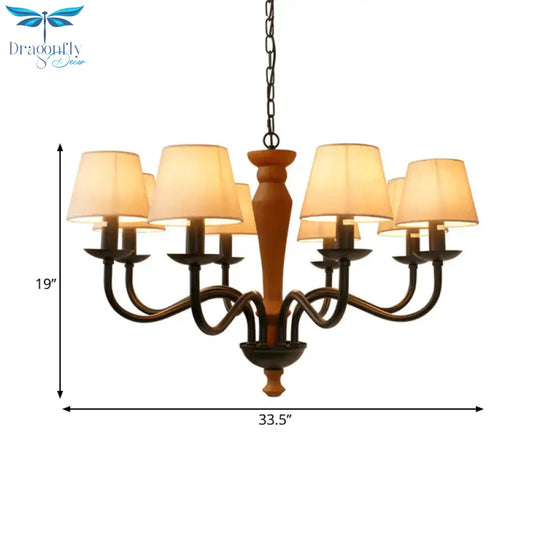 Tapered Living Room Pendant Chandelier Vintage Fabric 3/8 Lights Green/Beige Ceiling Suspension Lamp
