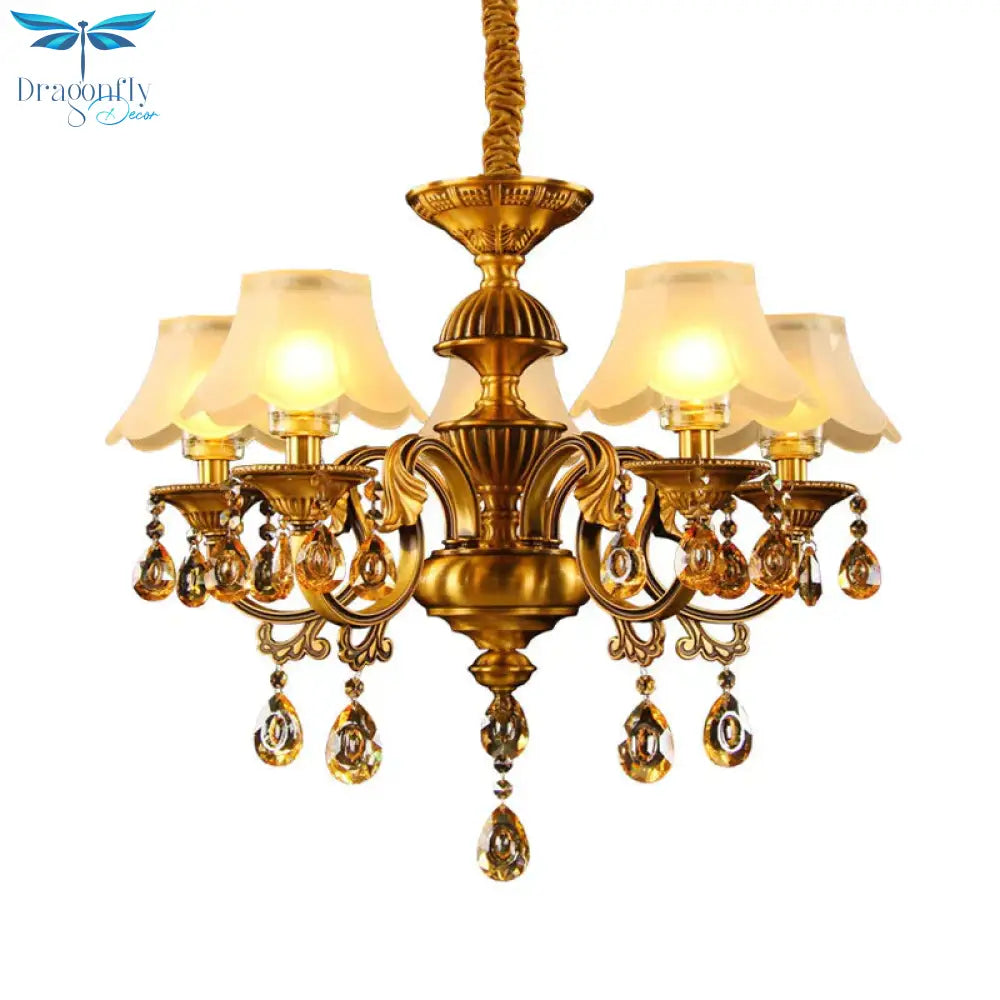 Tapered Shade Pendant Chandelier Mid Century 5 - Light Faceted Crystal Finial Ceiling Hang Fixture