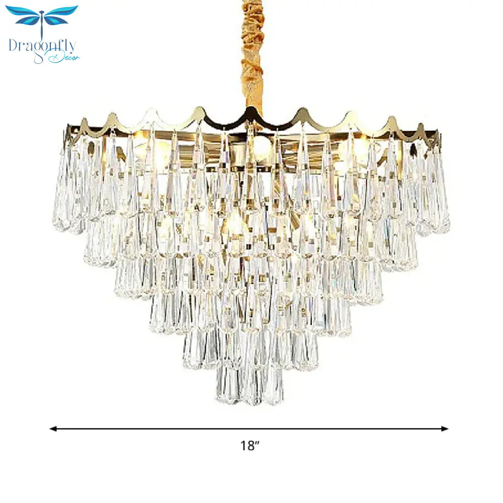 Tapered Waterdrop Crystal Chandelier Light Postmodern 9 Heads Living Room Ceiling In Gold