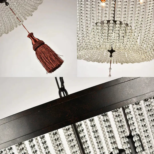 Tassel Crystal Hanging Chandelier Retro 4 Heads Black Ceiling Pendant Light For Restaurant