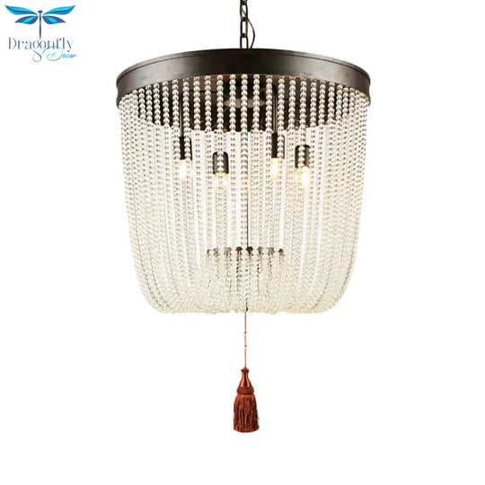Tassel Crystal Hanging Chandelier Retro 4 Heads Black Ceiling Pendant Light For Restaurant