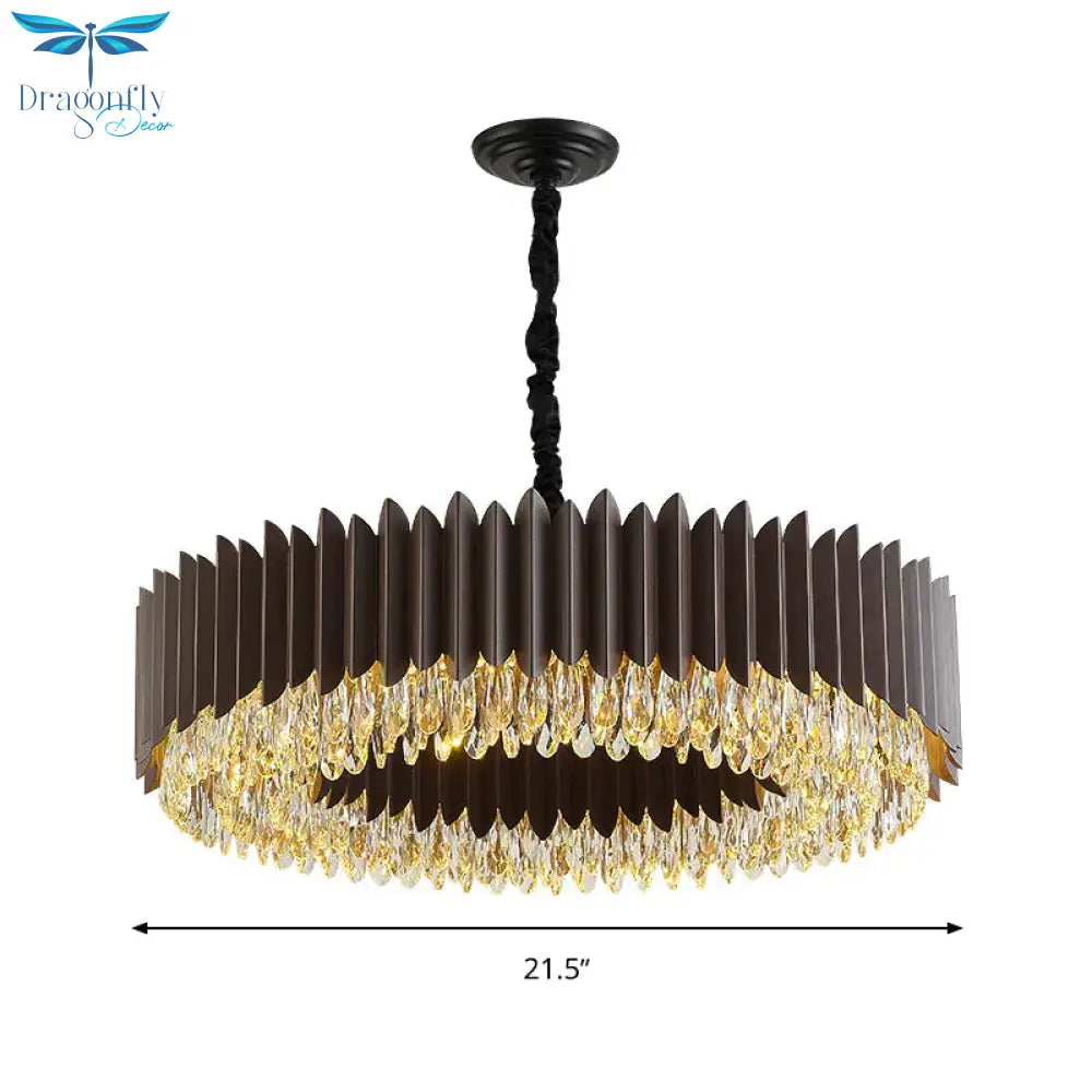 Teardrop Crystal Round Hanging Chandelier Postmodern Living Room Led Ceiling Pendant In Black