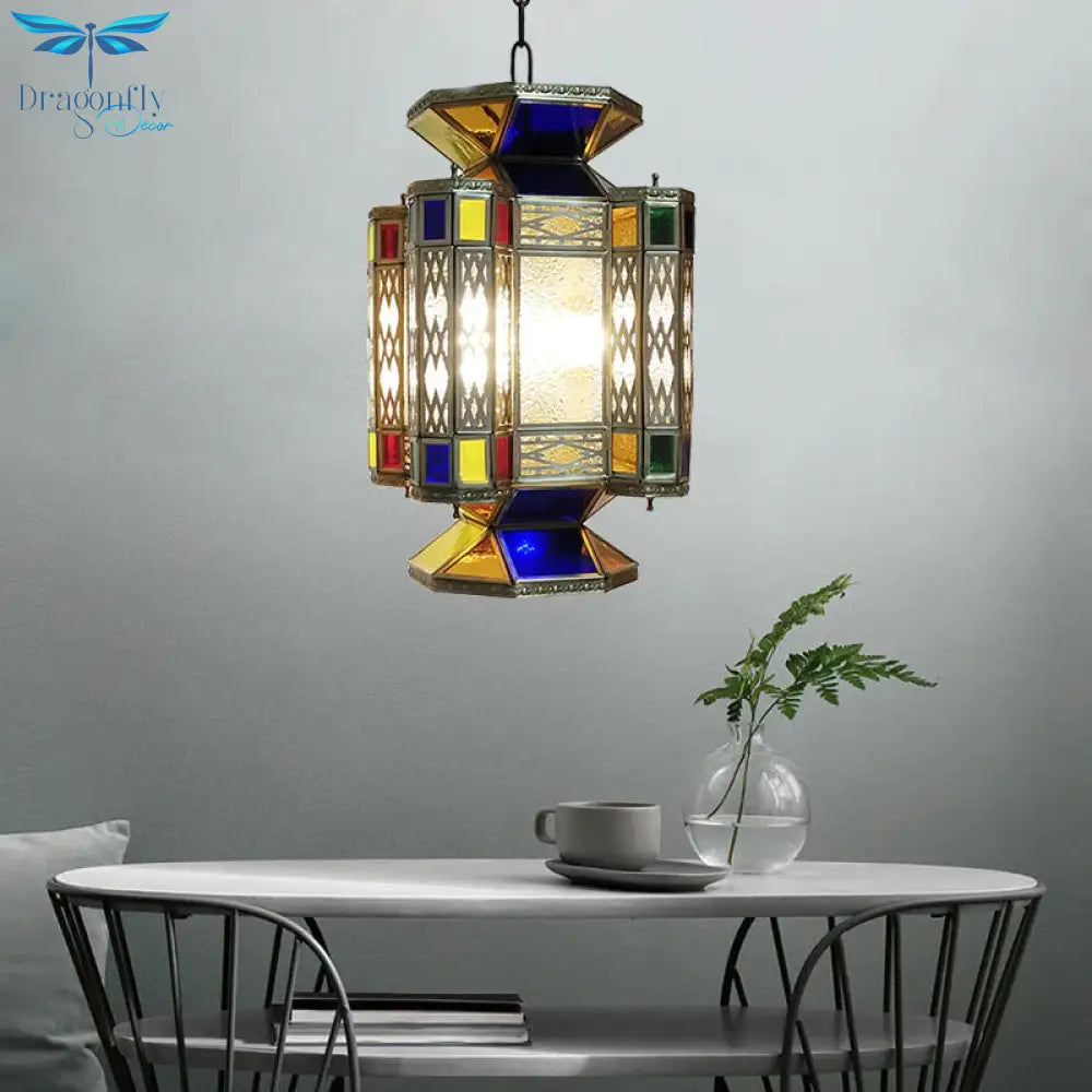 Textured Glass Lantern Ceiling Light Decorative 3 Bulbs Restaurant Chandelier Lighting In Brass