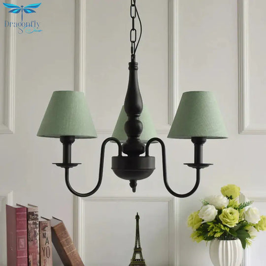 Three Lights Bucket Shade Chandelier Kids Metal Hanging Light For In Black Kindergarten