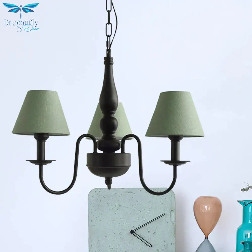 Three Lights Bucket Shade Chandelier Kids Metal Hanging Light For In Black Kindergarten