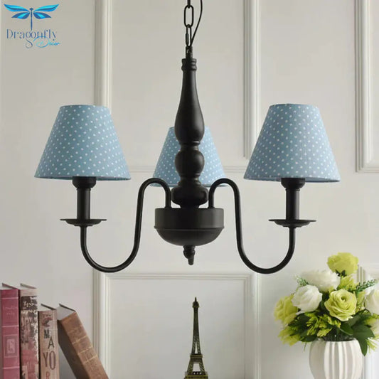 Three Lights Bucket Shade Chandelier Kids Metal Hanging Light For In Black Kindergarten
