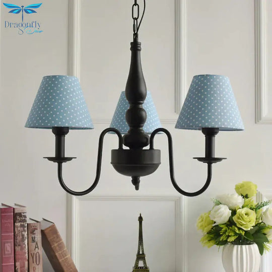 Three Lights Bucket Shade Chandelier Kids Metal Hanging Light For In Black Kindergarten