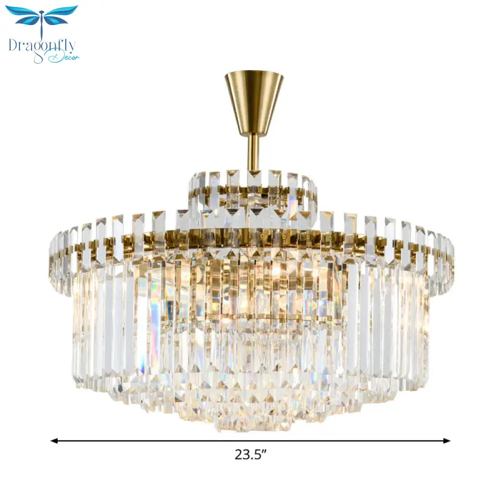 Tiered Round Clear Crystal Chandelier Light Classic 10/18 Heads Living Room Pendant Lighting In Gold