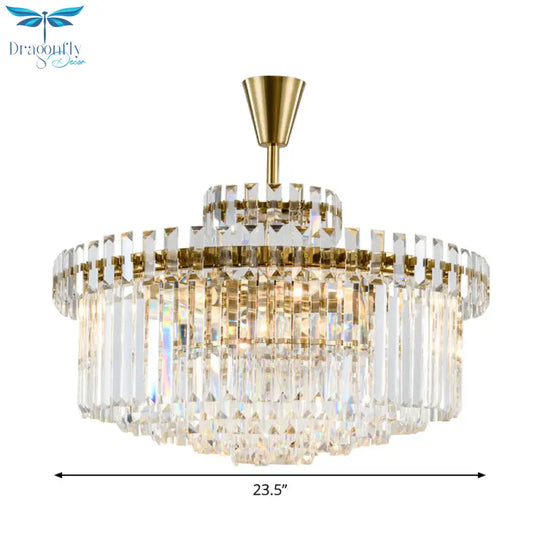 Tiered Round Clear Crystal Chandelier Light Classic 10/18 Heads Living Room Pendant Lighting In Gold
