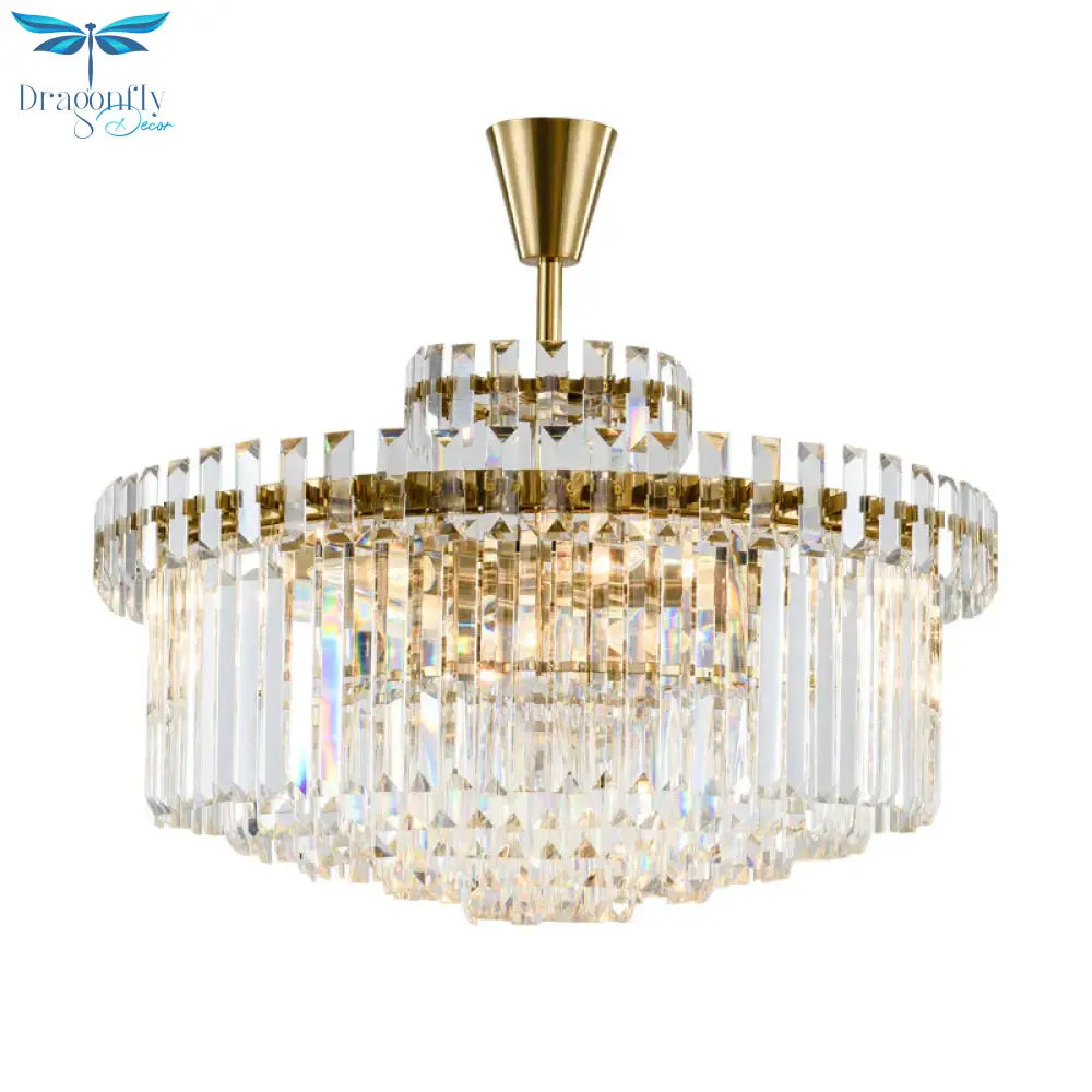 Tiered Round Clear Crystal Chandelier Light Classic 10/18 Heads Living Room Pendant Lighting In Gold