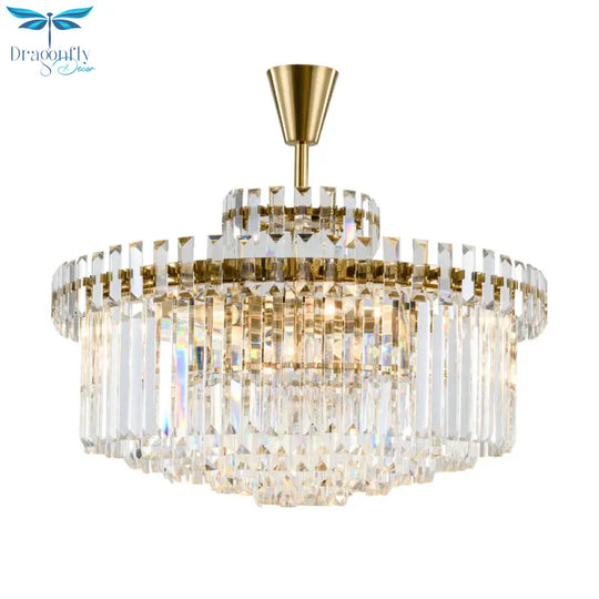 Tiered Round Clear Crystal Chandelier Light Classic 10/18 Heads Living Room Pendant Lighting In Gold