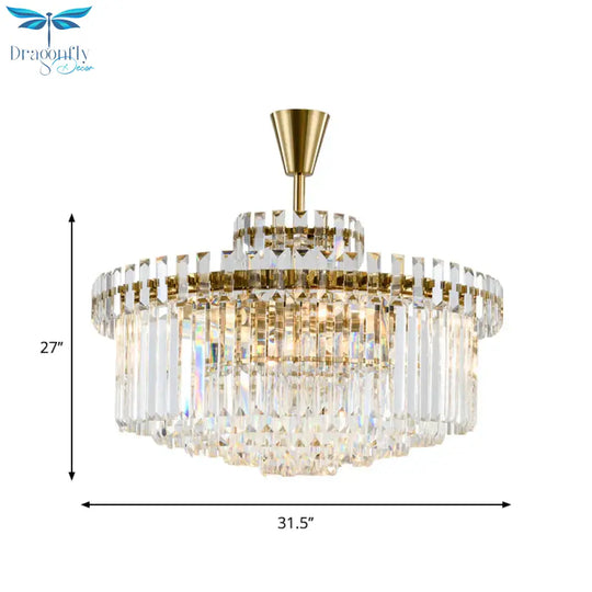 Tiered Round Clear Crystal Chandelier Light Classic 10/18 Heads Living Room Pendant Lighting In Gold