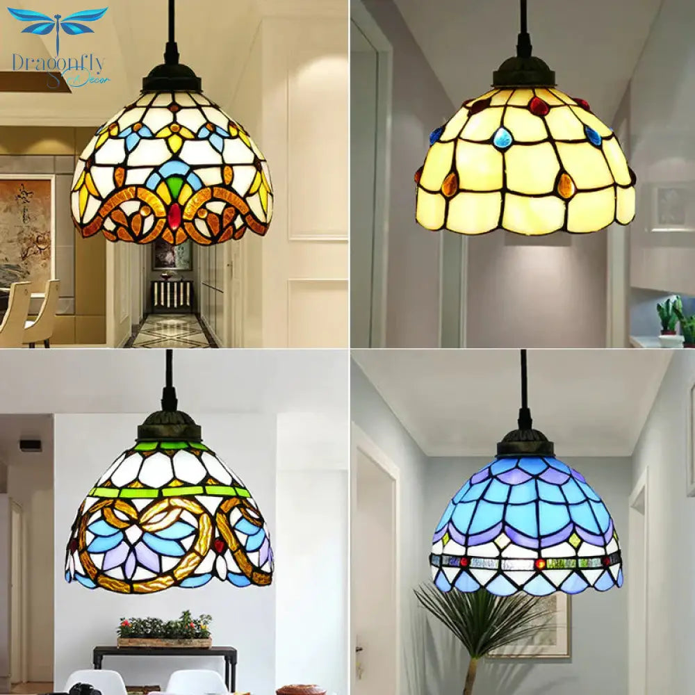 Tiffany Style Bell Shade Pendant Light Single Hand Cut Glass Suspension Fixture