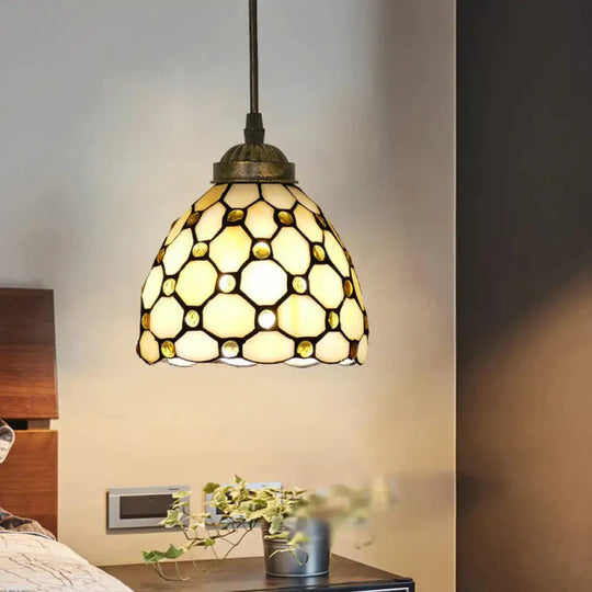 Tiffany Style Bell Shade Pendant Light Single Hand Cut Glass Suspension Fixture Yellow / 6’