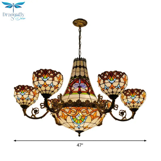 Tiffany Style Brass Dining Room Pendant Chandelier Down Lighting With Dome 11 13 Lights