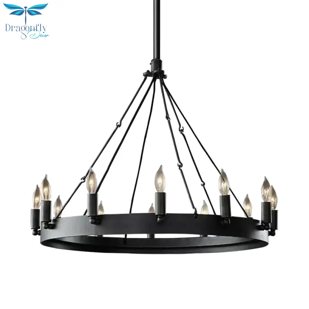 Traditional Black Metal Pendant Light With Candle Design 12/18 - Light