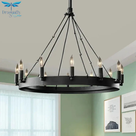 Traditional Black Metal Pendant Light With Candle Design 12/18 - Light