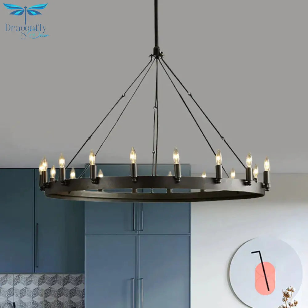 Traditional Black Metal Pendant Light With Candle Design 12/18 - Light