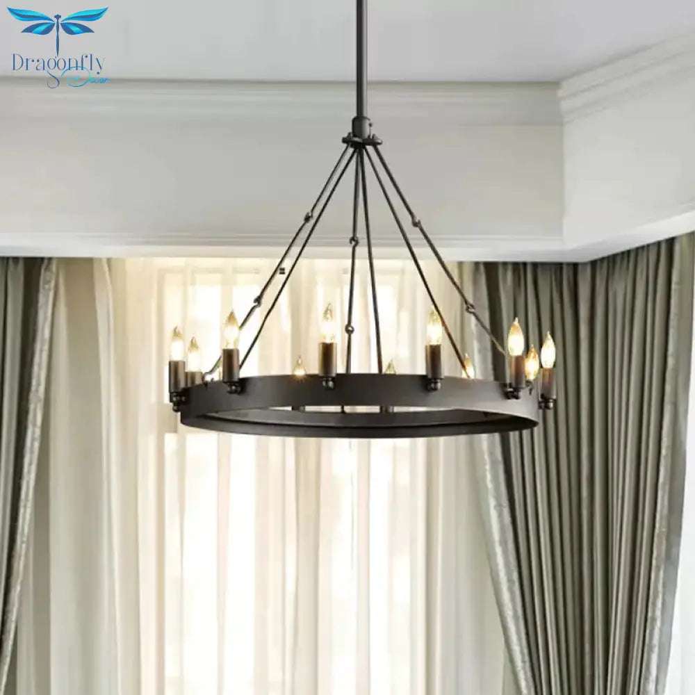 Traditional Black Metal Pendant Light With Candle Design 12/18 - Light