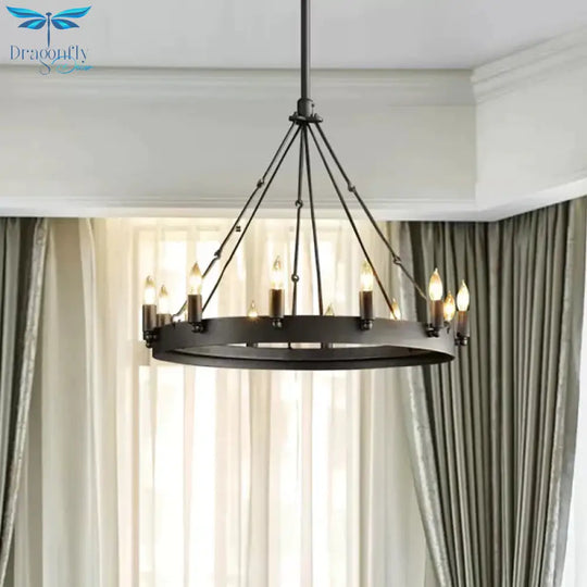 Traditional Black Metal Pendant Light With Candle Design 12/18 - Light