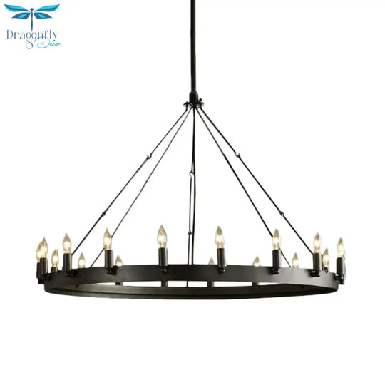 Traditional Black Metal Pendant Light With Candle Design 12/18 - Light