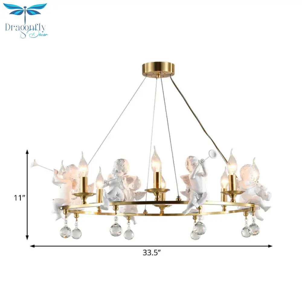Traditional Candle Hanging Chandelier Metal 3/6/8 Bulbs Suspension Light In Brass With Angel
