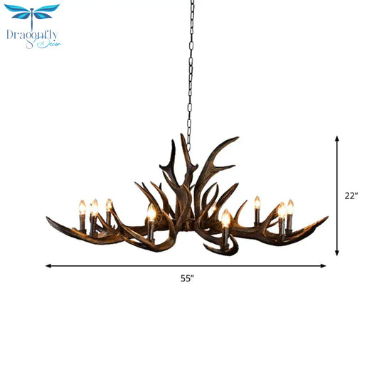 Traditional Candle Hanging Lamp 6/10/15 Bulbs Resin Chandelier Light Fixture In Black For Store