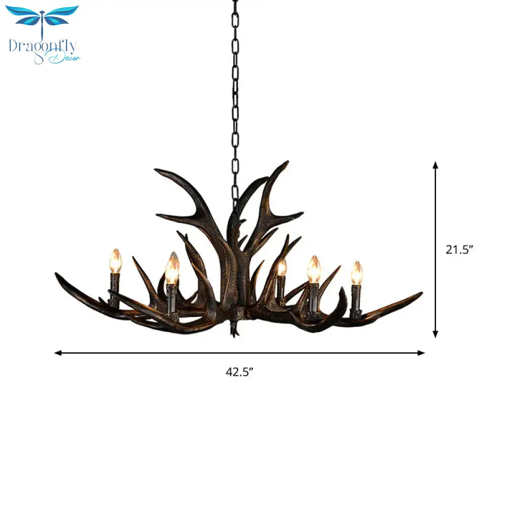 Traditional Candle Hanging Lamp 6/10/15 Bulbs Resin Chandelier Light Fixture In Black For Store