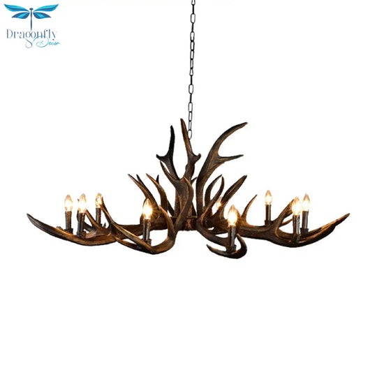 Traditional Candle Hanging Lamp 6/10/15 Bulbs Resin Chandelier Light Fixture In Black For Store