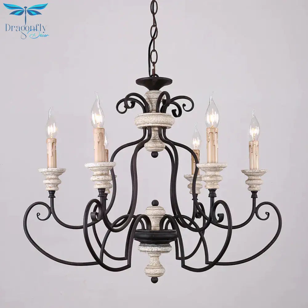 Traditional Candle - Style Hanging Lamp 6 Bulbs Metal Chandelier Light Fixture In Black