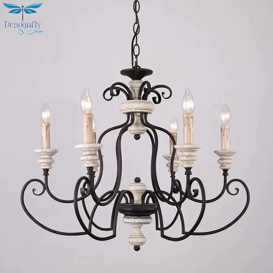 Traditional Candle - Style Hanging Lamp 6 Bulbs Metal Chandelier Light Fixture In Black